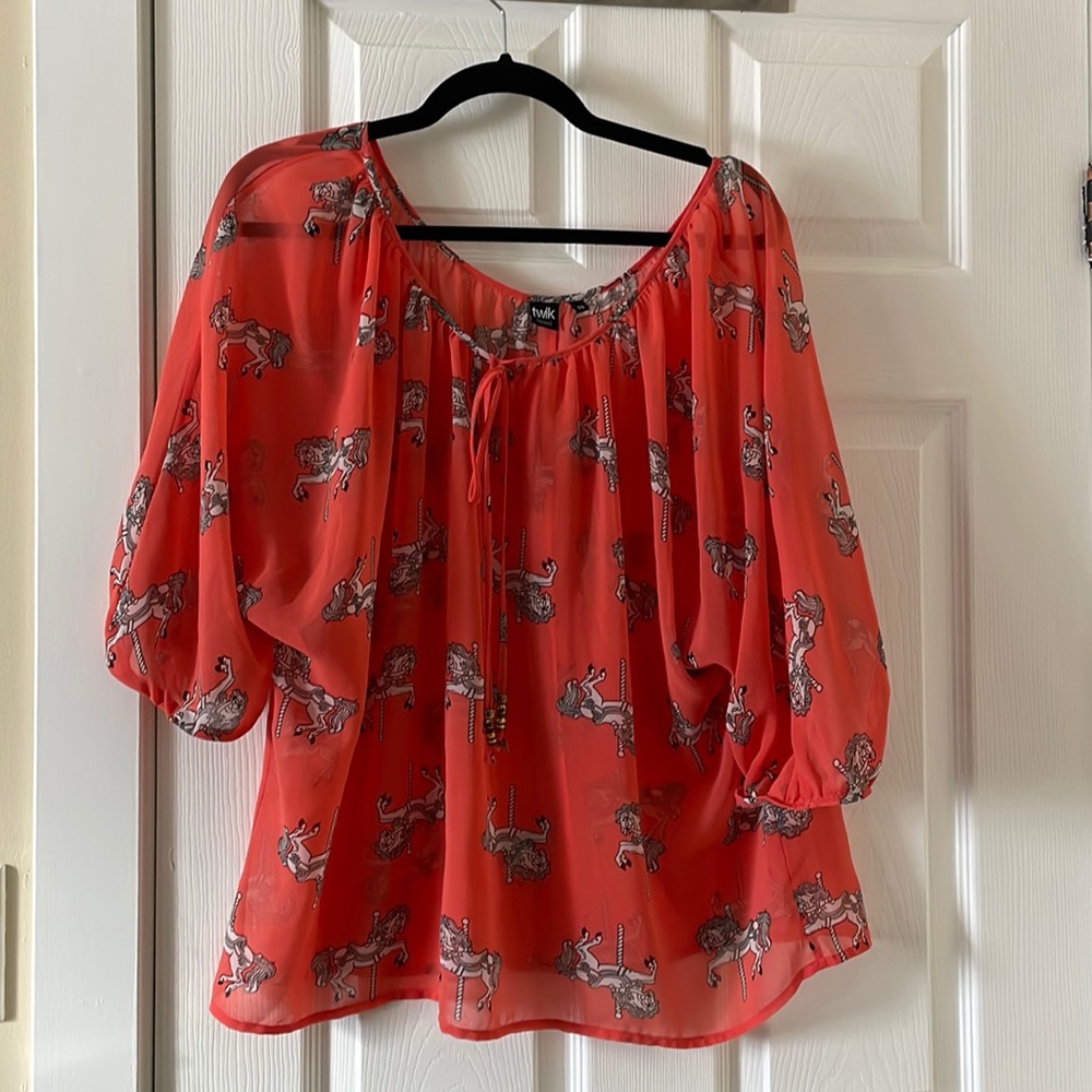 Horse carousel pony whimsical print blouse